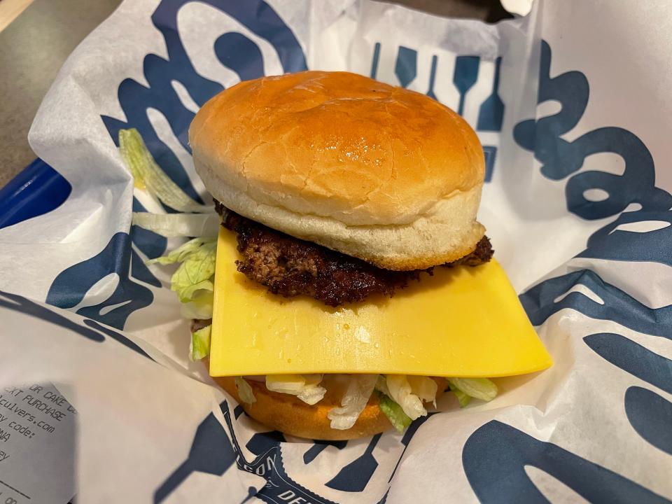 cheese butter burger from culvers in a culvers wrapping