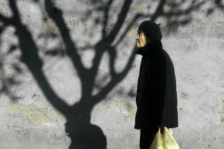 An elderly woman is pictured in Beijing, on November 26, 2012. China has passed a new law stipulating that family members should pay regular visits to their elderly relatives, according to the government's official website