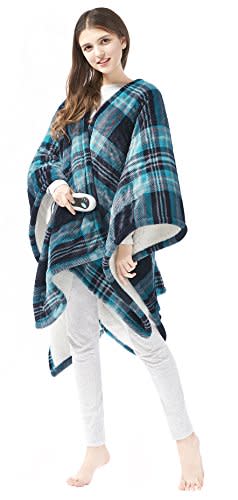 Beautyrest Ultra Soft Sherpa Berber Fleece Electric Poncho Wrap Blanket Heated Throw with Auto Shutoff, 50