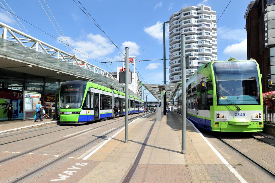 Tramlink trams stop at East Croydon station in Surrey. Members of Unite union on London Trams are set to strike (Nick Ansell/PA) (PA Archive)