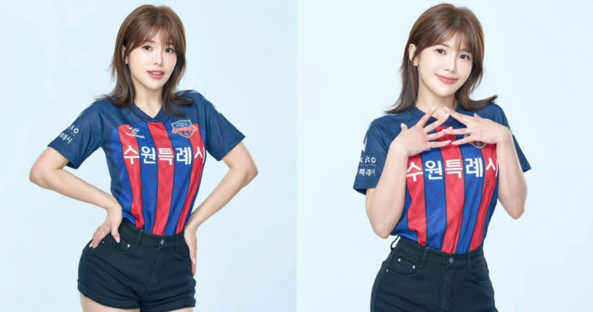 壯壯正式加入韓國足球隊「水原足球俱樂部」啦啦隊。（圖／翻攝自臉書／壯壯 / Ula Shen）