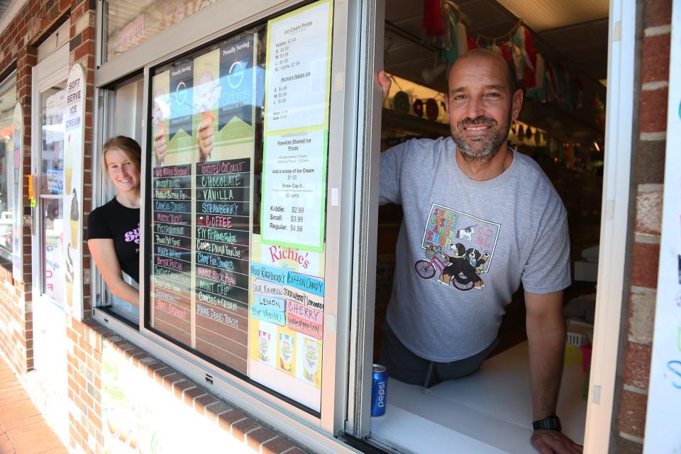 From left, Josie's Candy shop employee Chloe Lahme and co-owner Jose Perez reflect on the summer season in York on Tuesday, August 30, 2022.