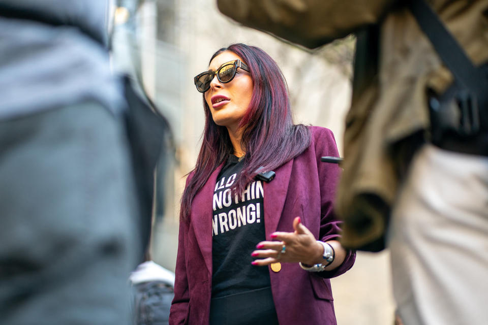 Laura Loomer speaks to reporters (David Dee Delgado/Getty Images)