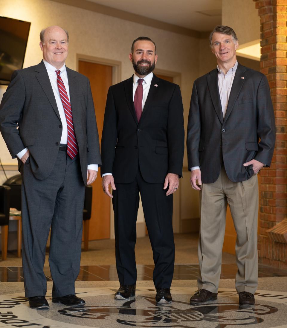 From left, Arthur F. “Mac” McLean, Greg Balog and Lee Dixon are part of the leadership team of Blue Ridge Council, Boy Scouts of America, with is celebrating its 100th anniversary.