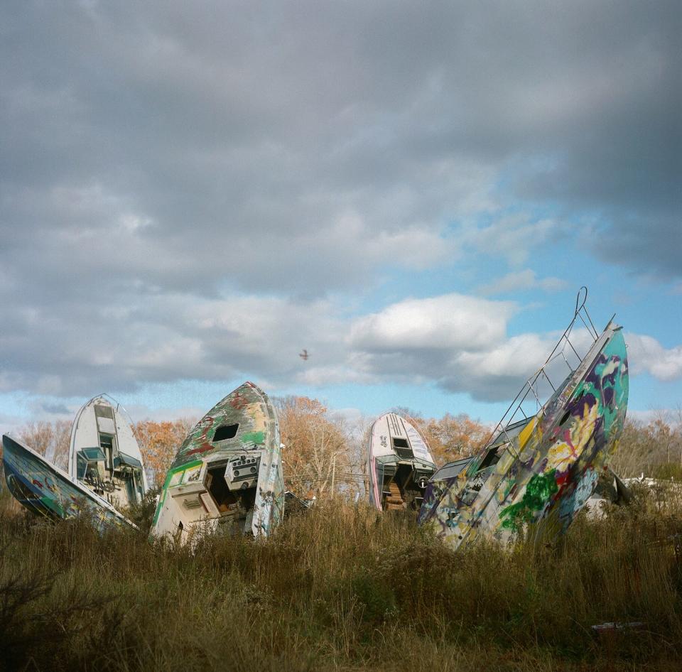An abandoned boat graveyard.