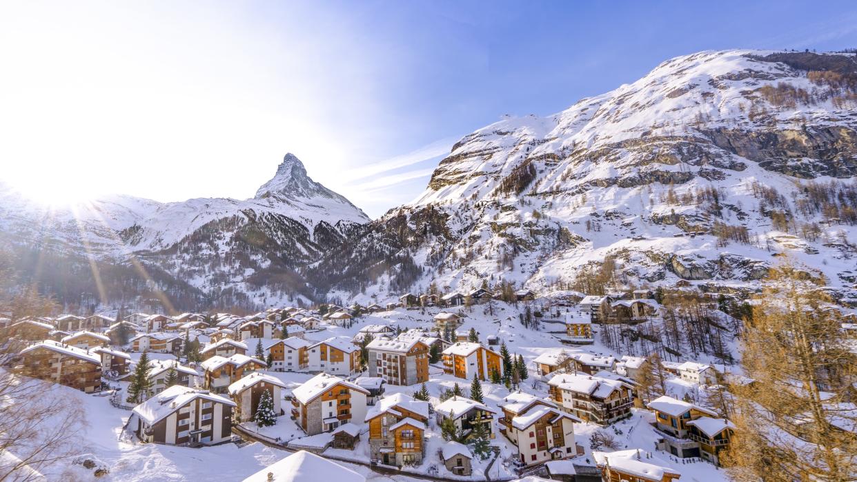  Scenic view of snowcapped mountains against sky,Zermatt,Switzerland. 