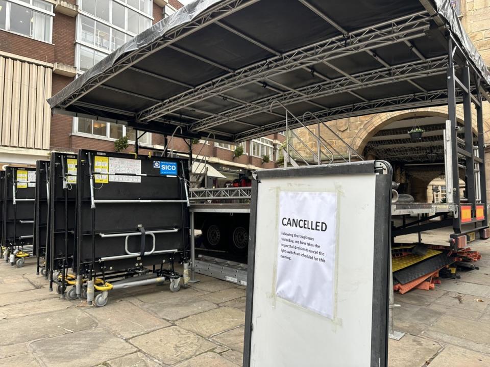 Preparations were well underway for the Christmas lights switch-on, which was cancelled on Wednesday morning (The Independent)