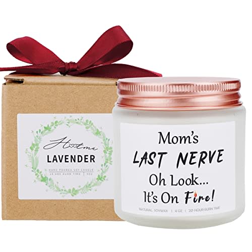 LUCKYBUNNY Mom's Last Nerve Candles Gifts, 4 Oz Lavender Scented Soy Candles, Mother's Day Gift, Naughty Birthday Gift for Mom, Best Mom Gifts for Christmas Thanksgiving