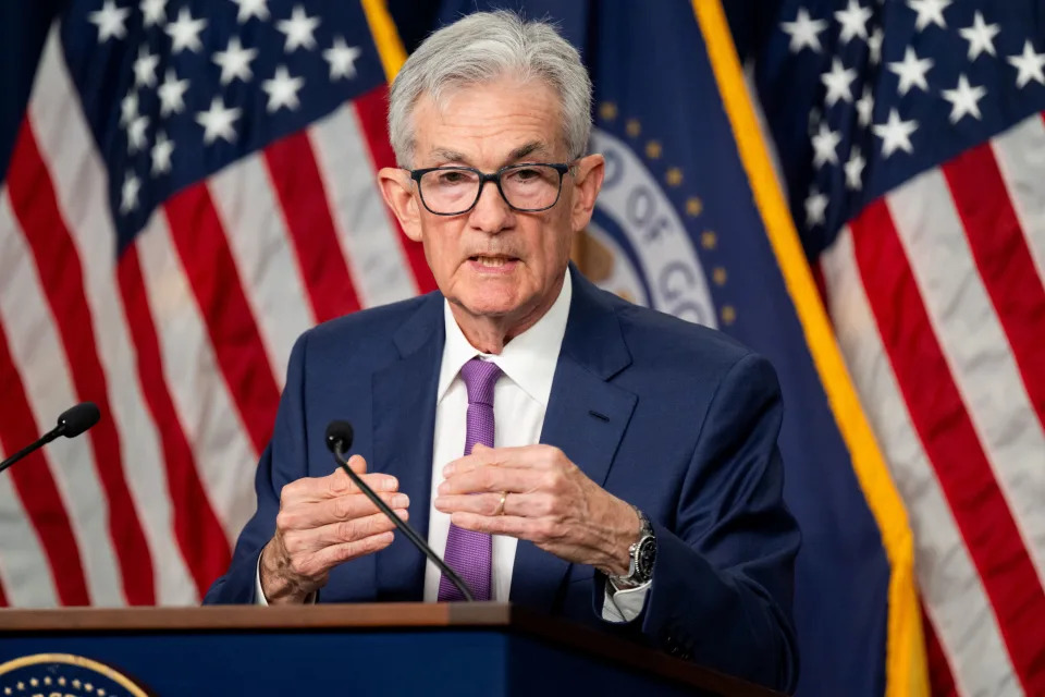 US Federal Reserve Chair Chair Jerome Powell holds a press conference at the end of Federal Open Market Committee (FOMC) meeting in Washington, DC, on May 1, 2024. The Federal Reserve held interest rates steady for a sixth straight meeting on May 1, keeping the level at a 23-year high to fight stubborn price increases. At the end of a two-day meeting, the Fed kept the benchmark lending rate unchanged at 5.25-5.50 percent, citing a 