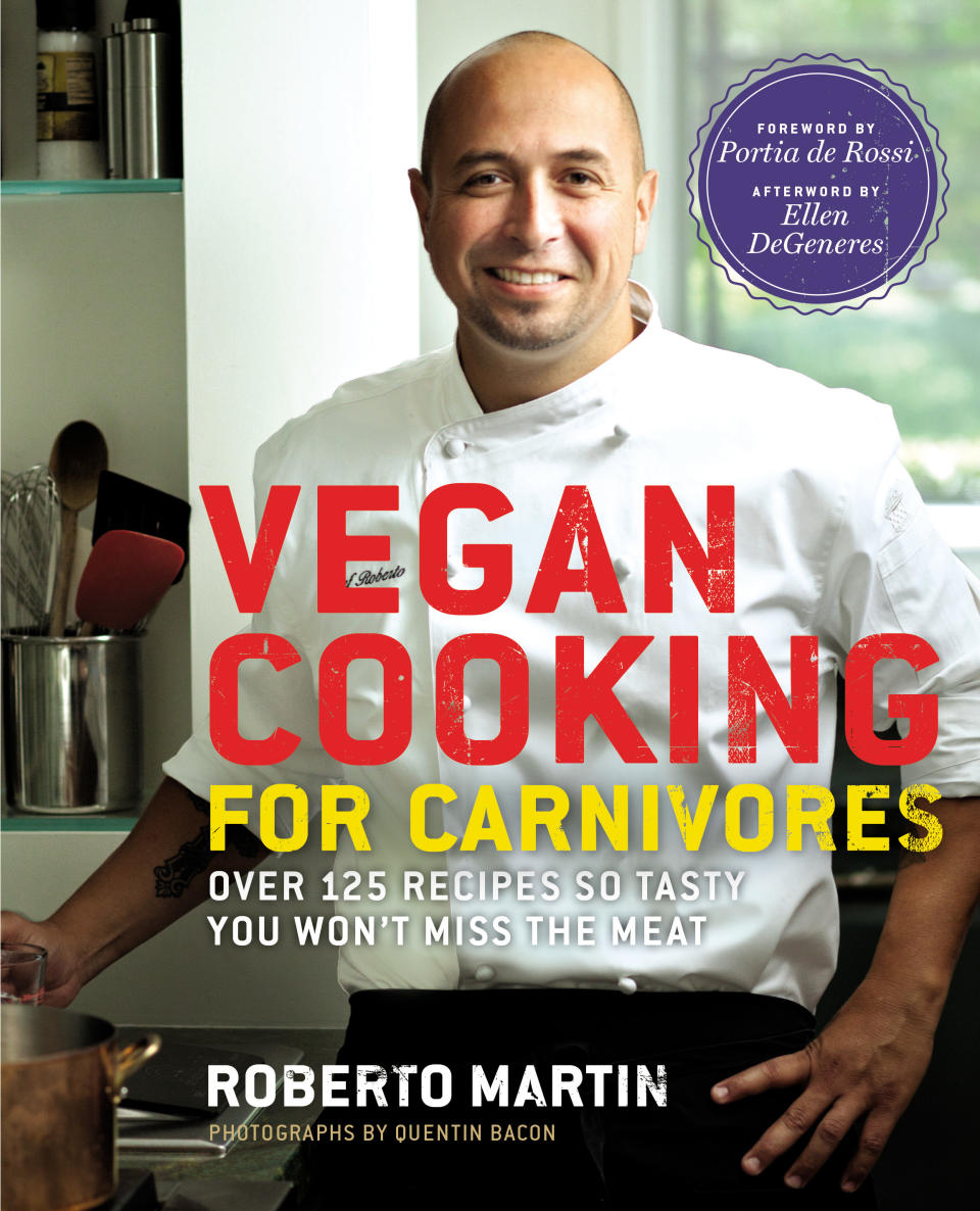 This book cover image released by Grand Central Publishing shows "Vegan Cooking for Carnivores," by Roberto Martin. (AP Photo/Grand Central Publishing)