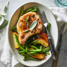 <p>Enjoy this elevated take on pork chops and applesauce. Serve caramelized chops and apple slices with tender green beans drizzled with a cider syrup. Even better? It's ready in 25 minutes. <a href="https://www.eatingwell.com/recipe/8022655/air-fryer-cider-pork-chops-with-apples/" rel="nofollow noopener" target="_blank" data-ylk="slk:View Recipe;elm:context_link;itc:0;sec:content-canvas" class="link ">View Recipe</a></p>