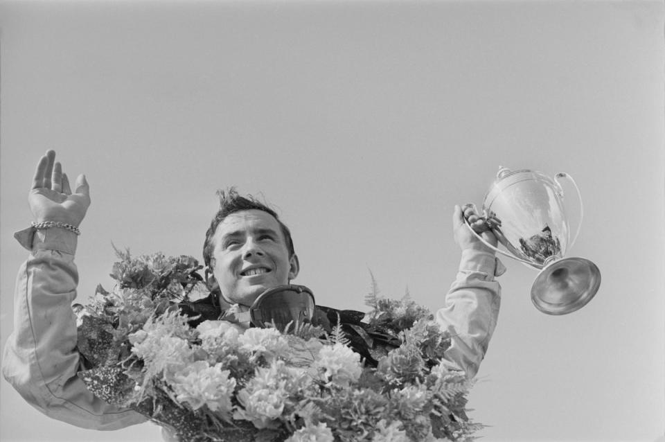 Jackie Stewart after a victory at Silverstone in 1965 (Getty Images)