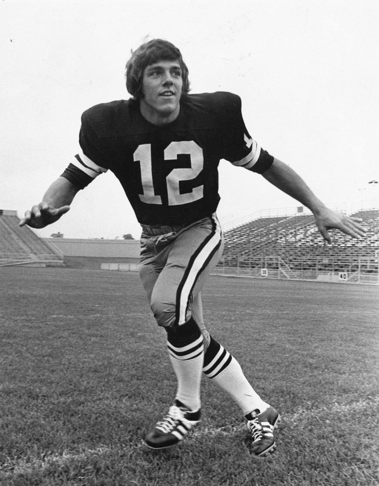 Kent State football player Nick Saban poses for a photo in an undated photo from either the 1971 or 1972 season