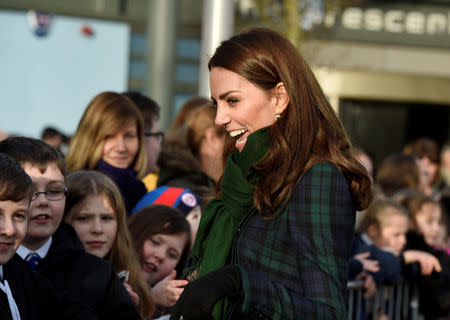 Catherine, Duchess of Cambridge meets school children outside a community centre, in Dundee, Scotland, January 29, 2019. Ian Rutherford/Pool via REUTERS