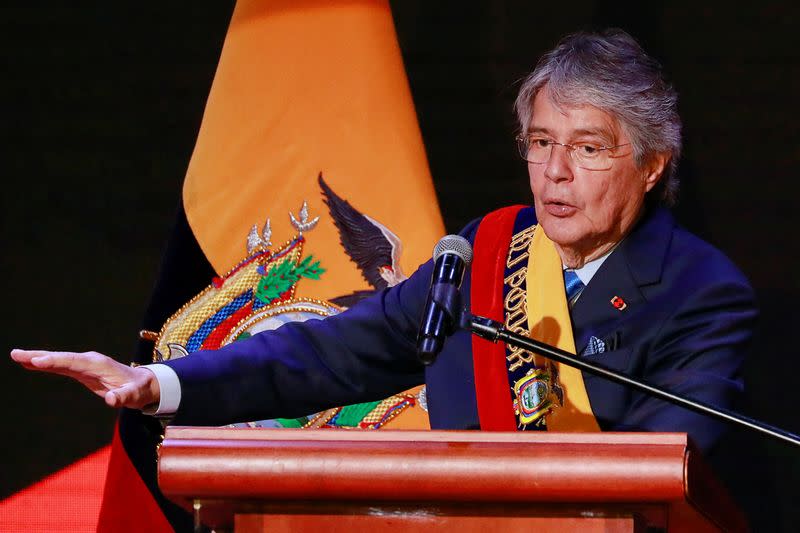 Ecuador's President Guillermo Lasso gives his annual report to the nation, in Quito