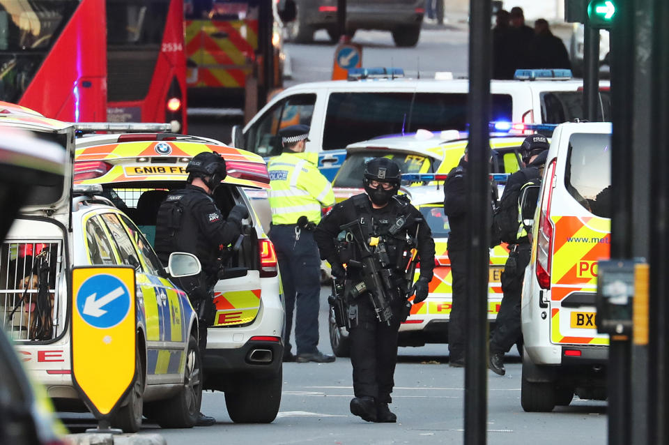 Armed police and emergency services at the scene of an incident on London Bridge in central London.