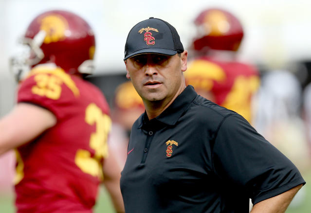 Steve Sarkisian, the current offensive coordinator for the Atlanta Falcons, was fired from USC in 2015 after multiple incidents. (Getty Images)
