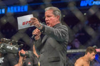UFC announcer Bruce Buffer in the octagon for the main event bout between Damian Maia and Ben Askren at UFC Fight Night 162 at the Singapore Indoor Stadium on 26 October 2019. (PHOTO: Dhany Osman / Yahoo News Singapore)