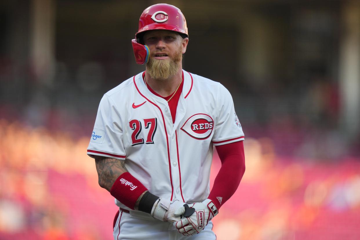 Jake Fraley was the fourth Reds player to be hit on the hand by a pitching in the past month on Tuesday night, leading to manager David Bell taking out his frustrations on a chair in the dugout.