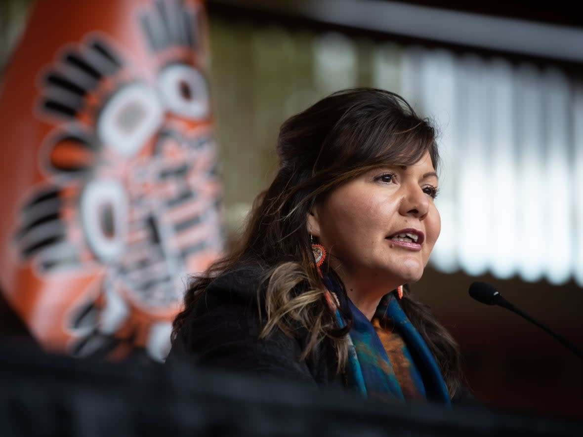 Tḱemlúps te Secwépemc Kukpi7 (Chief) Rosanne Casimir wants the Pope to visit Kamloops to see the former residential school and hear from survivors, and from there, issue a formal apology for the Catholic Church's involvement in the residential school system. (Darryl Dyck/The Canadian Press - image credit)