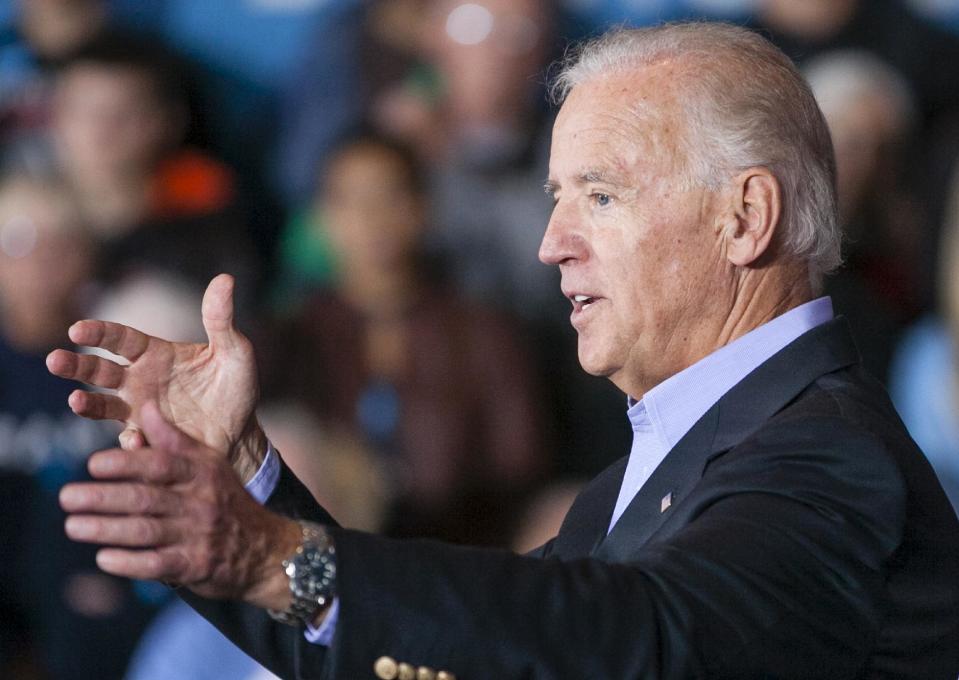 Vice President Joe Biden speaks in Council Bluffs, Iowa, Thursday, Oct. 4, 2012. (AP Photo/Nati Harnik)