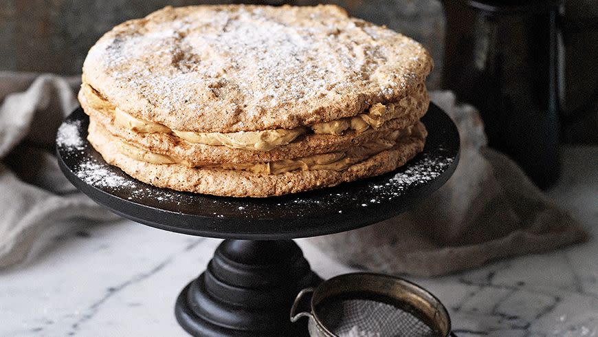 Hazelnut Meringue Coffee Crème Layer Cake