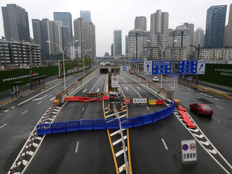 Wuhan Yangtze River Tunnel is blocked with a barrier following an outbreak of the new coronavirus and the city’s lockdown, in Wuhan, Hubei province, China January 25, 2020.