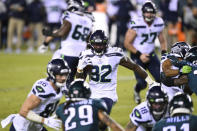 Seattle Seahawks' Chris Carson rushes during the first half of an NFL football game against the Philadelphia Eagles, Monday, Nov. 30, 2020, in Philadelphia. (AP Photo/Derik Hamilton)