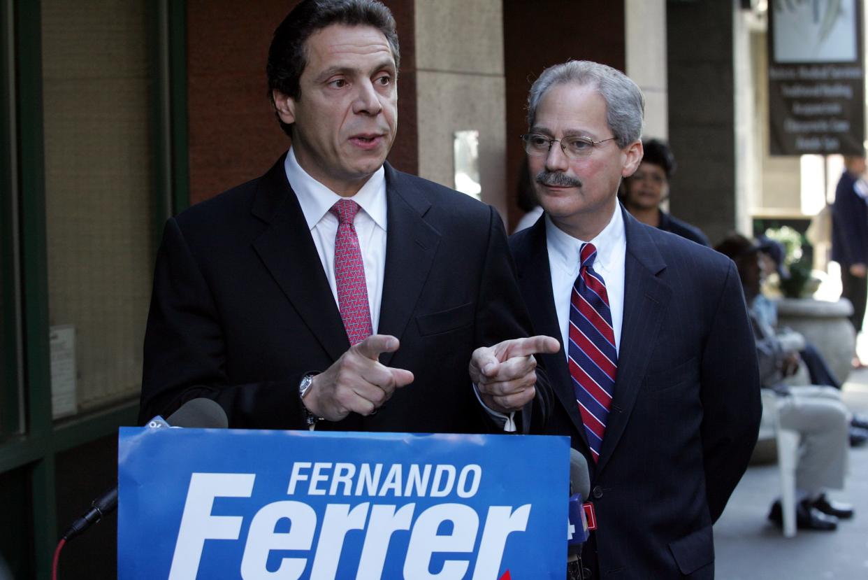 Democratic mayoral candidate Fernando Ferrer and former HUD Secretary Andrew Cuomo discuss affordable housing during a campaign stop at Kenmore Hall in 2005.