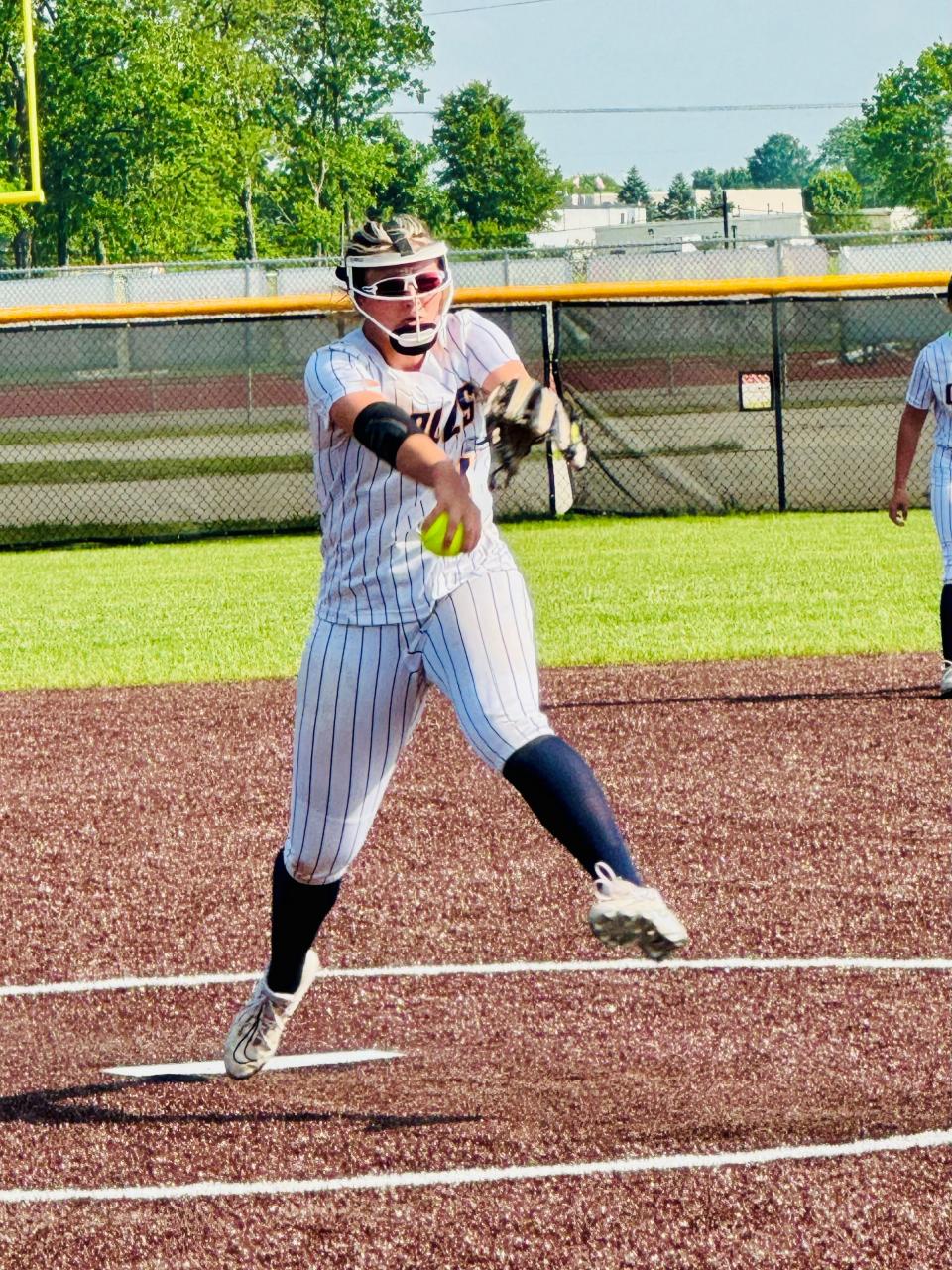 Lancaster junior Ashlin Mowery fired a two-hitter and struck out 10 in five innings of work during the Lady Gales' 10-0 regional semifinal win over Teays Valley on Wednesday.