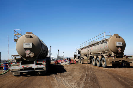 A tanker truck used to haul oil products operates at an oil facility near Brooks, Alberta, Canada April 18, 2018. REUTERS/Todd Korol/Files