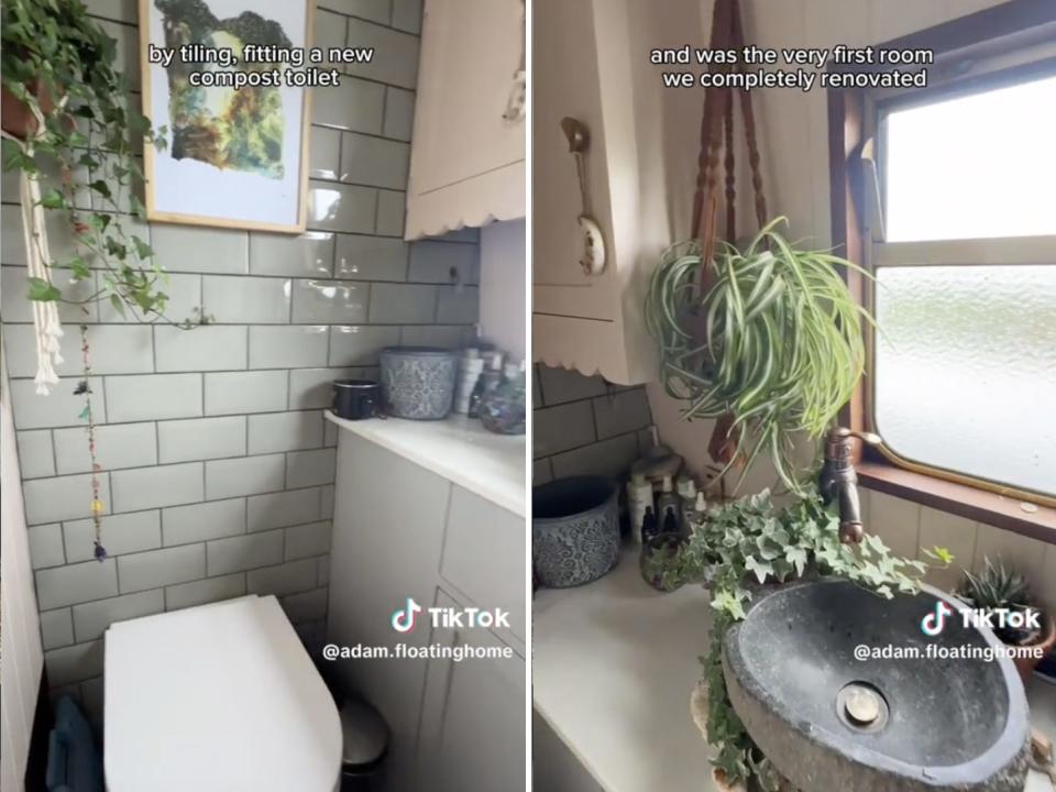 TikTok screenshots of Lind and Coley's narrowboat home.