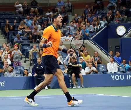 Aug 31, 2018; New York, NY, USA; Juan Martin del Potro of Argentina after winning the 2nd set against Fernando Verdasco of Spain (not pictured) in a third round match on day five of the 2018 U.S. Open tennis tournament at USTA Billie Jean King National Tennis Center. Mandatory Credit: Robert Deutsch-USA TODAY Sports