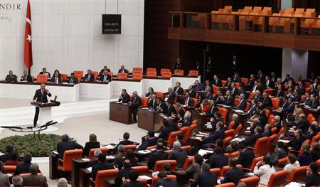 Turkey's main opposition Republican People's Party (CHP) lawmaker Muharrem Ince addresses the Turkish Parliament in Ankara October 31, 2013. REUTERS/Umit Bektas