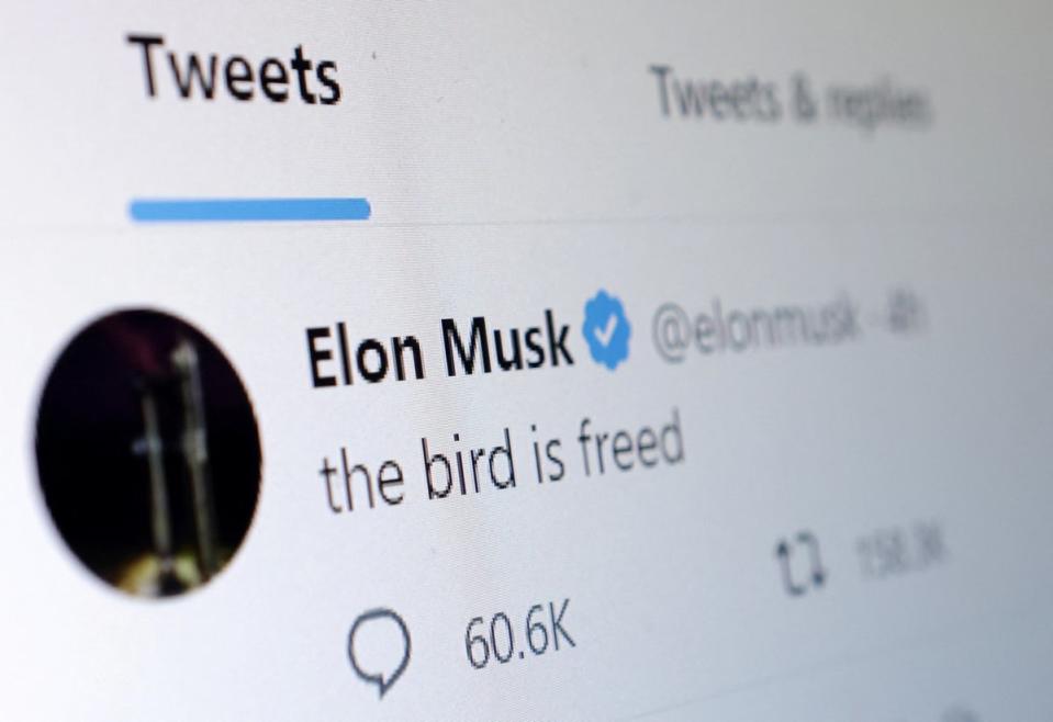 Elon Musk’s tweet reading “The bird is freed”  (REUTERS)