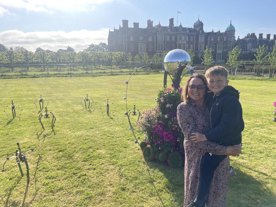 Victoria Osborne and her son Lochlan with crowns that her firm L V Bespoke made for the Sandringham Estate. (L V Bespoke/ PA)