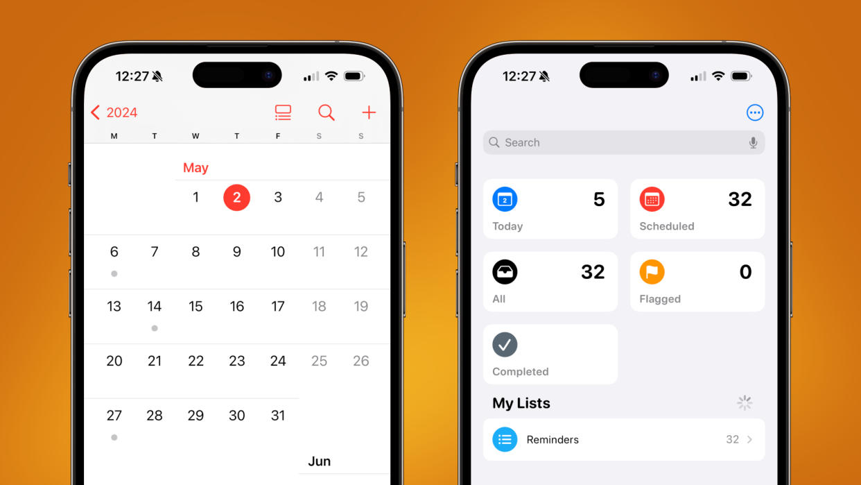  The Calendar and Reminders app interfaces in iOS 17. 
