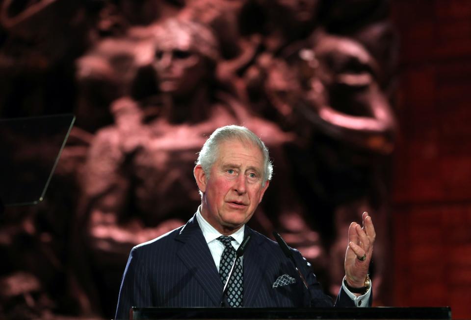 Britain's Prince Charles delivers a speech during the Fifth World Holocaust Forum at the Yad Vashem Holocaust memorial museum in Jerusalem on January 23, 2020. - World leaders travelled to Israel this week to mark 75 years since the Red Army liberated Auschwitz, the extermination camp where the Nazis killed over a million Jews. (Photo by Abir SULTAN / POOL / AFP) (Photo by ABIR SULTAN/POOL/AFP via Getty Images)