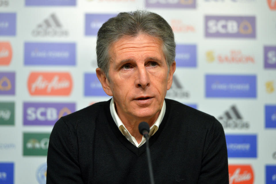Claude Puel in Thursday afternoon’s press conference at Leicester