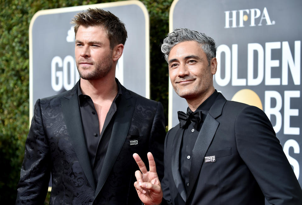 Chris Hemsworth and Taika Waititi attend The 75th Annual Golden Globe Awards on January 7, 2018. (Photo by Frazer Harrison/Getty Images)