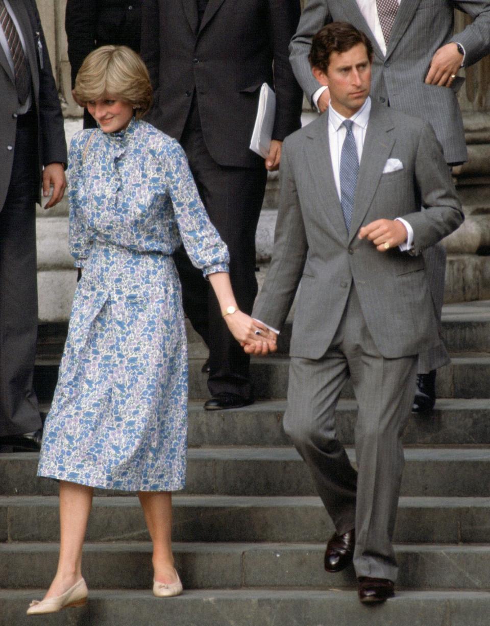 Prince Charles with Lady Diana Spencer after their wedding rehearsal