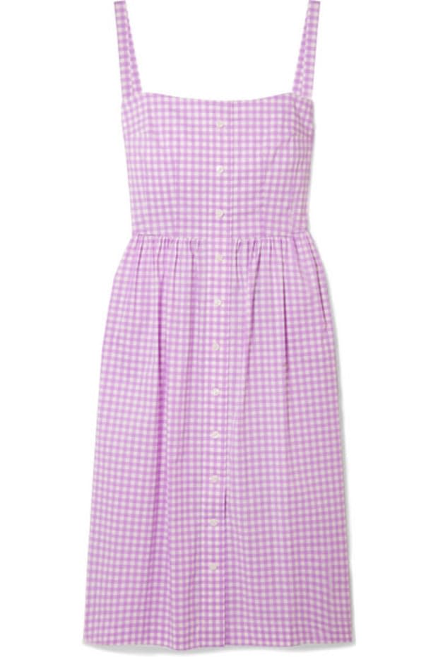 <p><strong>HVN Laura Gingham Cotton Dress, $367.50 (from $525), <a href="https://rstyle.me/+3O7X7Her7Shr3Qa-GLI65Q" rel="nofollow noopener" target="_blank" data-ylk="slk:available here;elm:context_link;itc:0;sec:content-canvas" class="link ">available here</a>: </strong>Normally, this lilac color in a gingham print would be too sweet for me, but the squared-off cut of the neckline makes this dress feel modern, not twee.</p>