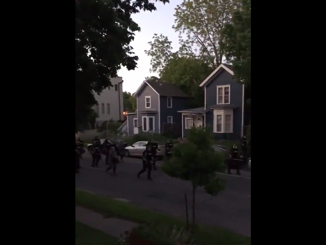 Police officers and National Guard forces on a street in Minneapolis on 30 May, 2020: Twitter/Tanya Kerrsen