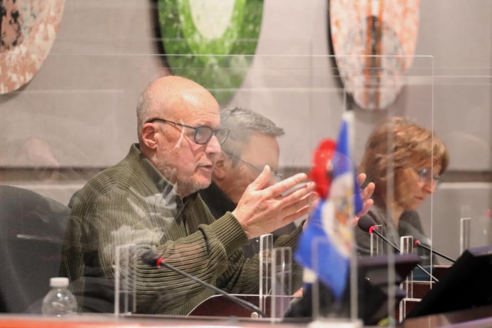 Moncton Coun. Daniel Bourgeois speaking at a city council committee meeting on Feb. 24, 2024.