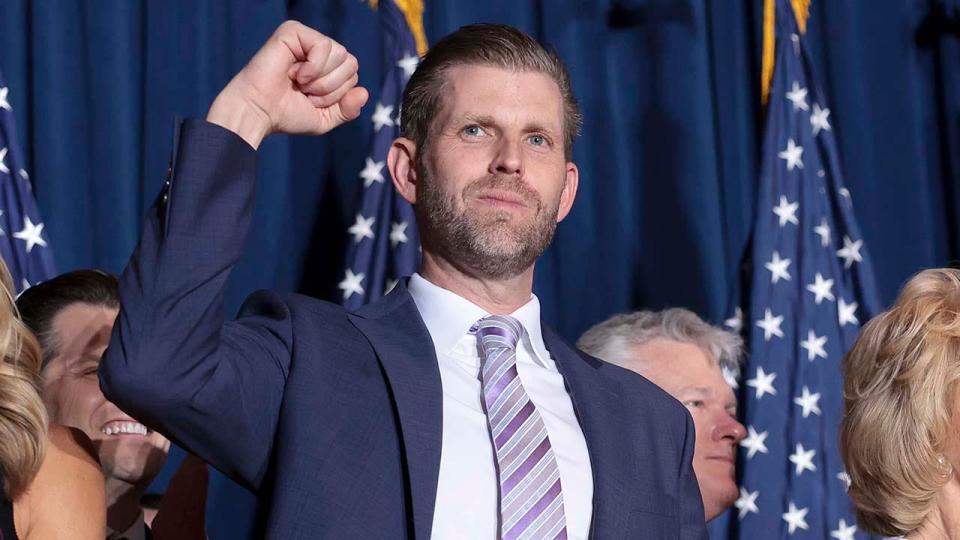 FILE: (L-R) Lara Trump, Eric Trump and South Carolina first lady Peggy McMaster react on stage during an election night watch party for Republican presidential candidate and former President Donald Trump at the State Fairgrounds on February 24, 2024 in Columbia, South Carolina.