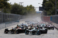 Formula E - FIA Formula E Santiago ePrix - Santiago, Chile - February 3, 2018. Techeetah's driver Jean-Eric Vergne (L) of France leads during the start of the race. REUTERS/Rodrigo Garrido