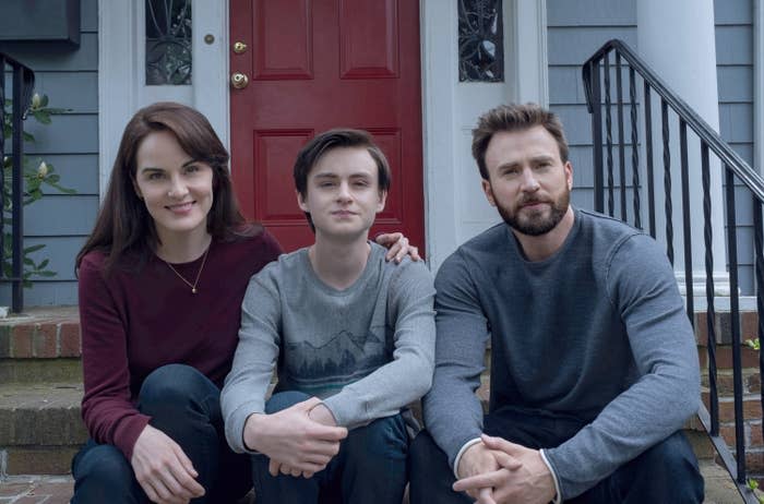 DEFENDING JACOB, from left: Michelle Dockery, Jaeden Martell, Chris Evans, (Season 1, premiered Apr. 24, 2020)