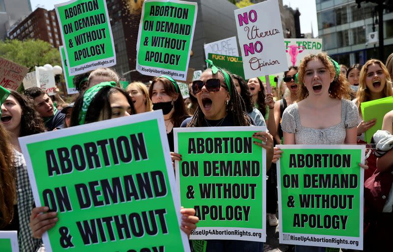 FILE PHOTO: Students and others protest for abortion rights in New York City