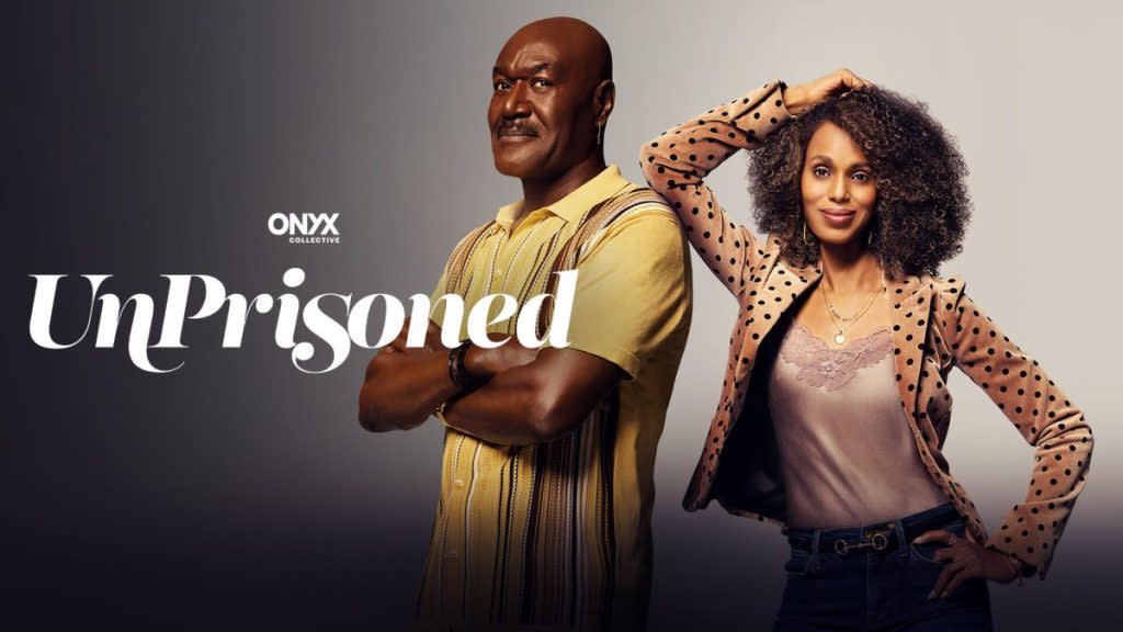 UnPrisoned -- Season 1 -- Inspired by McMillan’s life, “UnPrisoned” is a half-hour comedy about a messy but perfectionist relationship therapist and single mom whose life is turned right-side-up when her dad gets out of prison and moves in with her and her teenage son. Paige (Kerry Washington) and Edwin (Delroy Lindo), shown. (Courtesy of Hulu)