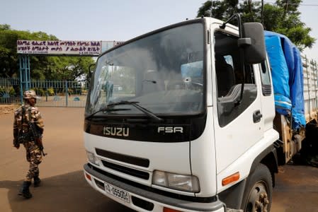 A bullet hole is seen on a truck used by the attackers who killed Amhara president Mekonnen in the town of Bahir Dar